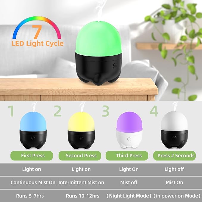Battery Operated Cordless Essential Oils Diffuser, 150ml Portable Rechargeable Color Changing Aroma Diffuser, Wireless Oil Diffuser for Home Aromatherapy Camping Travel