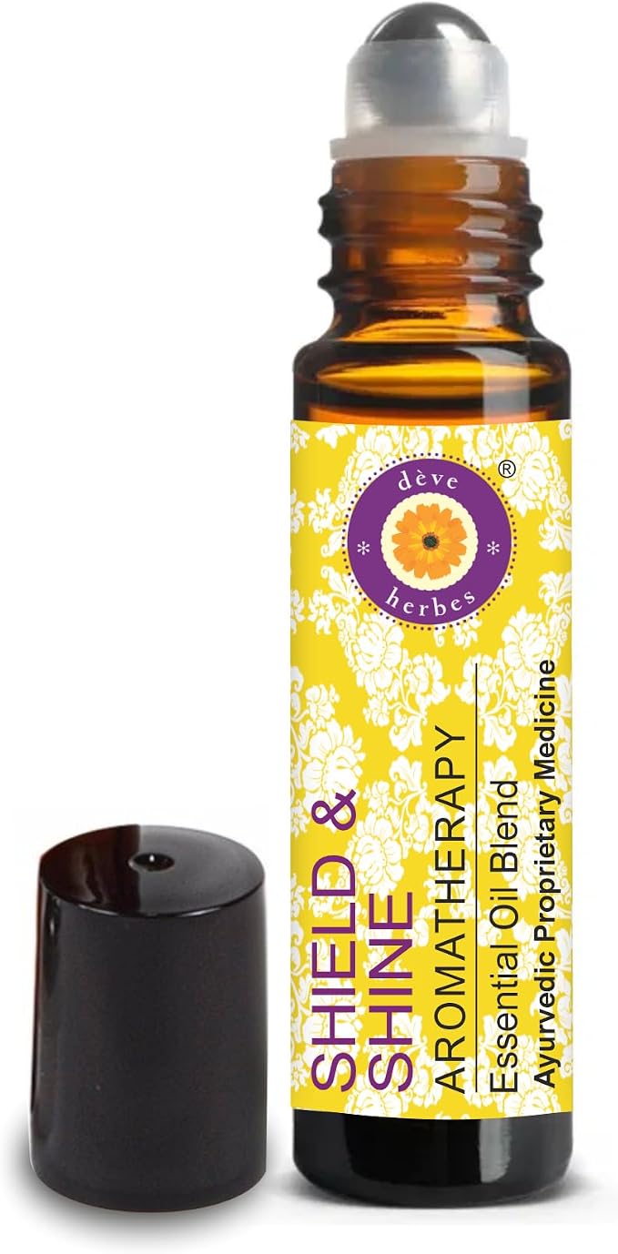 déve herbes Shield & Shine - Aromatherapy Essential Oil Blend of Holy Basil (Tulsi), Peppermint, Lemongrass, Ginger, Ylang Ylang & Oregano Essential Oils 10ml (Roll-On)