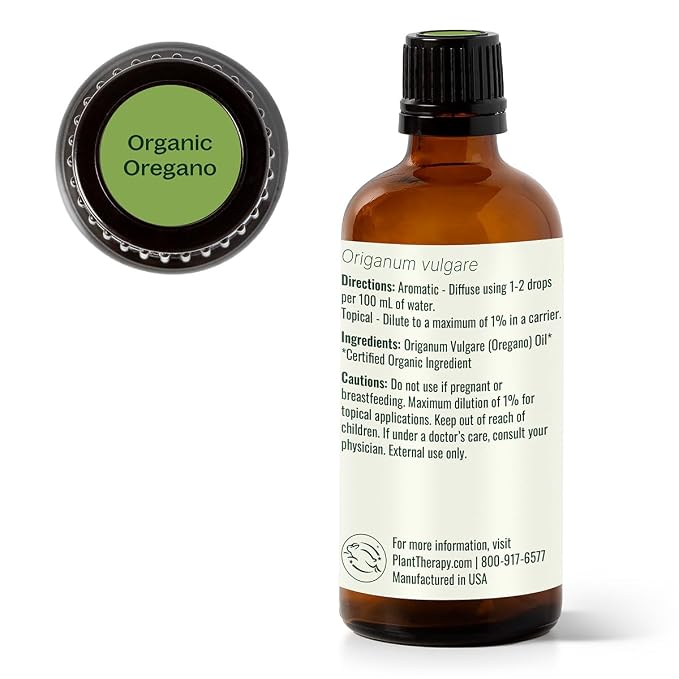 Plant Therapy Organic Oregano Essential Oil, 100 mL (3.3 oz), 100% Pure and Undiluted, USDA Certified, Natural Aromatherapy, Supports Healthy Respiratory System
