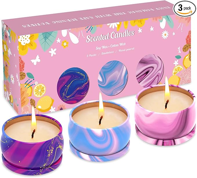 3 Pack Home Scented Candles - Strong Vanilla, Bergamot, San Diego Black Berries Candle, 2.5 Oz, 100% Soy, Non-Toxic, Small Candle Set for Aromatherapy & Gifts, Prizes for Adults, Baby Shower Prizes