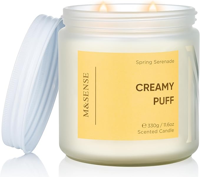 M&SENSE Sandalwood Gardenia Large Soy Candles, 11.6oz Natural Non Toxic Scented Candles for Home, 70-Hour Long Lasting Burning, 2 Wicks Spring Smelling Romantic Valentines Gift for Her/Him