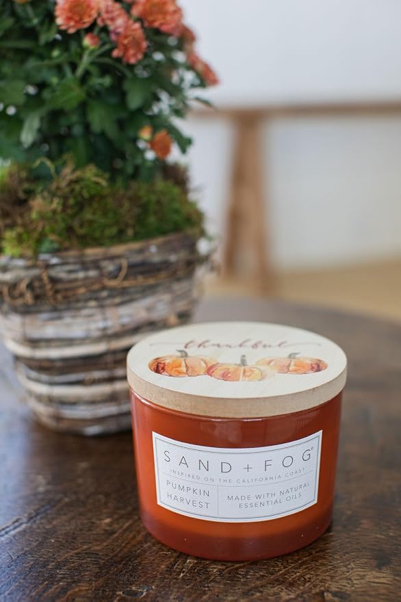 Sand + Fog Scented Candle - Pumpkin Harvest – Additional Scents and Sizes – 100% Cotton Lead-Free Wick - Luxury Air Freshening Jar Candles - Perfect Home Decor – 12oz