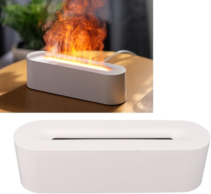 USB Portable Easy Flame Diffuser Humidifier with 7 Colors, Improve Air Quality for Room, Office, Bedroom (White)