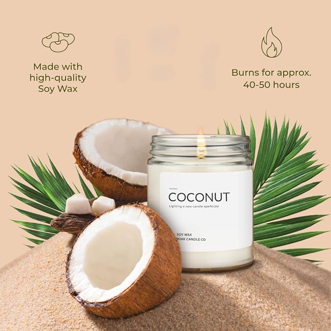 1OAK Coconut Candle - Soy Wax Scented Candles (Coconut) - Soy Candles for Home Scented - Long Burning Premium - Hand-Poured (7oz.)