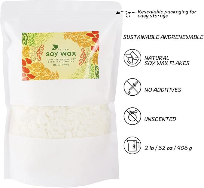 Candle Making Soy Wax-2 lb Bag（32oz）-Pure Nature DIY Soy Wax Flakes