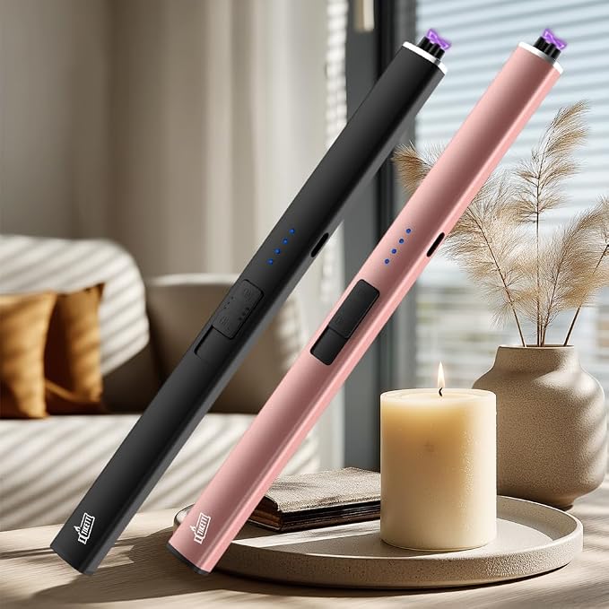 2 Pack Dual Arc Candle Lighter, USB-C Rechargeable Electric Igniter for BBQ Grill, Windproof Flameless Long Neck Plasma Lighter, Black & Rose Gold