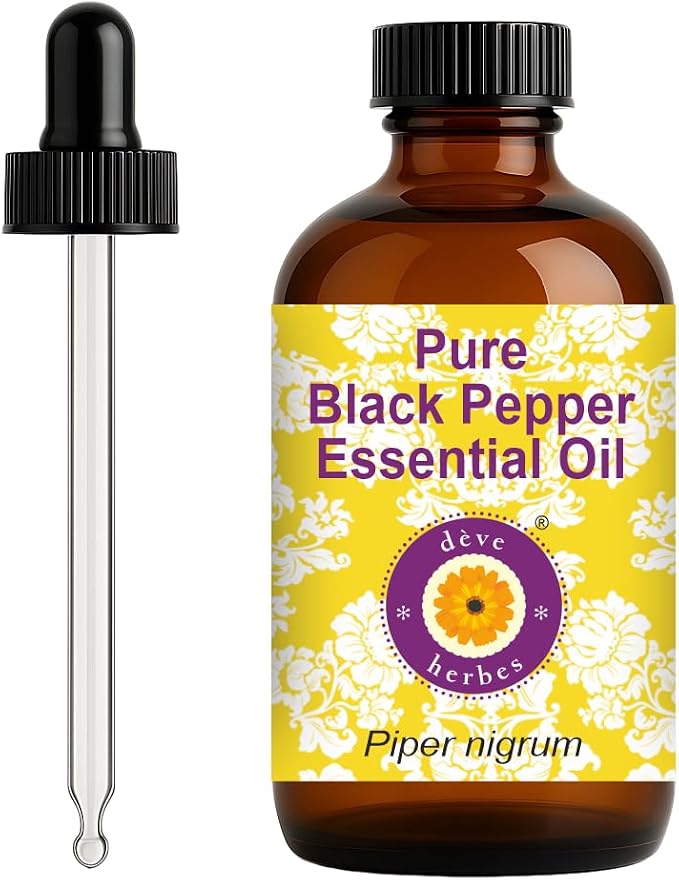 Deve Herbes Pure Black Pepper Essential Oil (Piper nigrum) with Glass Dropper Steam Distilled 120ml (4 oz)