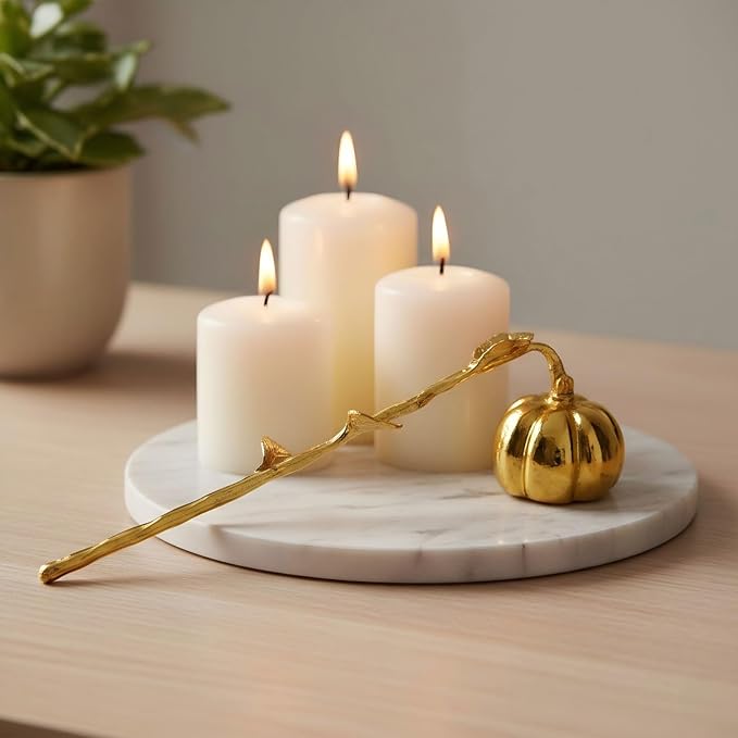 AIM & GGKK Gold Pumpkin Candle Snuffer Extinguisher - Long Handle for Safe Flame Out,Decorative Snuffers Accessory for Candle Lovers