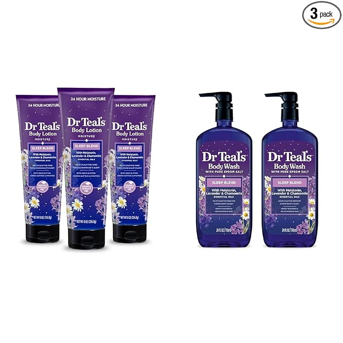 Dr Teal's Sleep Body Lotion (Pack of 3) & Body Wash (Pack of 2) Bundle with Melatonin, Lavender & Chamomile