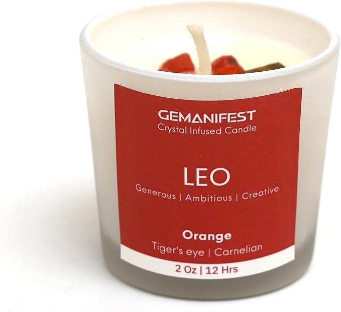 Leo Zodiac Candle with Carnelian Bracelet Orange Scented Soy Manifestation Candles Zodiac Gifts for Leo Women Birthday Astrology Spiritual Gifts