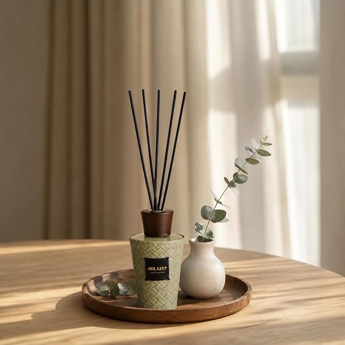 Airkeep Reed Diffuser Set, Wild Mint Eucalyptus 5.1 fl oz (150 ml), Long Lasting Home Fragrance with Reed Diffuser Sticks, Decorative Room Diffuser for Bathroom, Bedroom, Living Room & Office