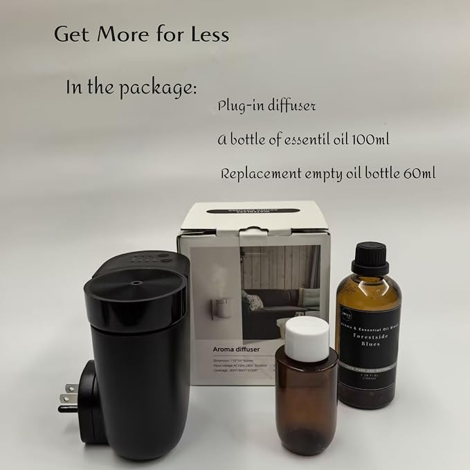 Plug-in Oil Diffuser Kit, Waterless Diffuser with Essential Oil- Inspired by Luxury Hotel, Portable Scent Diffuser 60ml for Home, Office, Spa (1 Fragrance 100ml and Extra Empty Bottle Included)