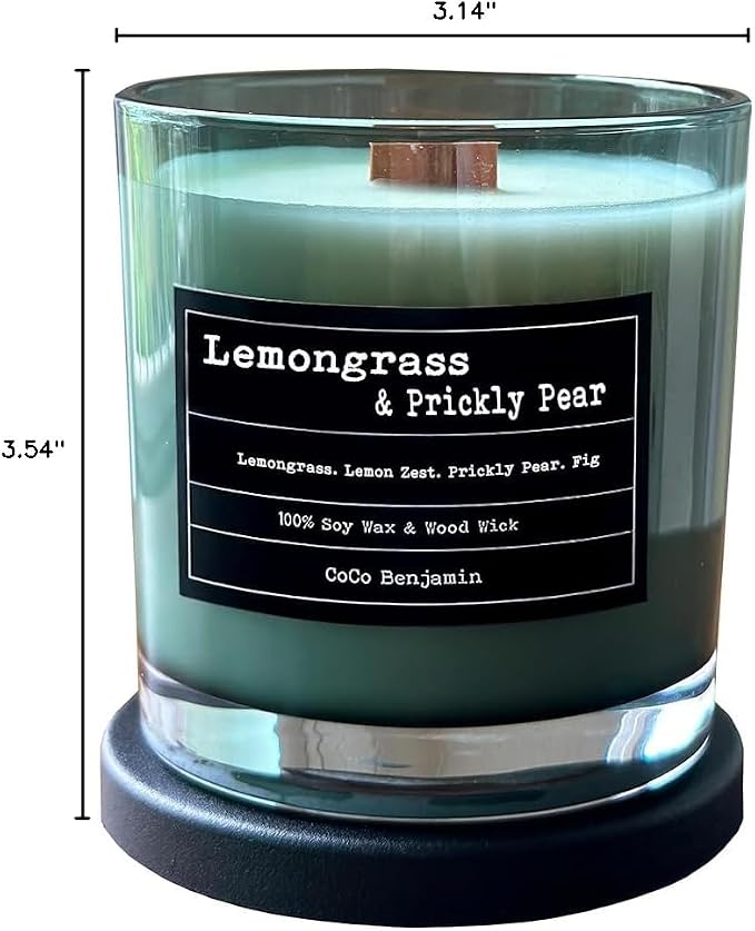 100% Soy, Highly Scented, Hand Poured Soy Candle (Lemongrass Prickly Pear (Wooden Wick))