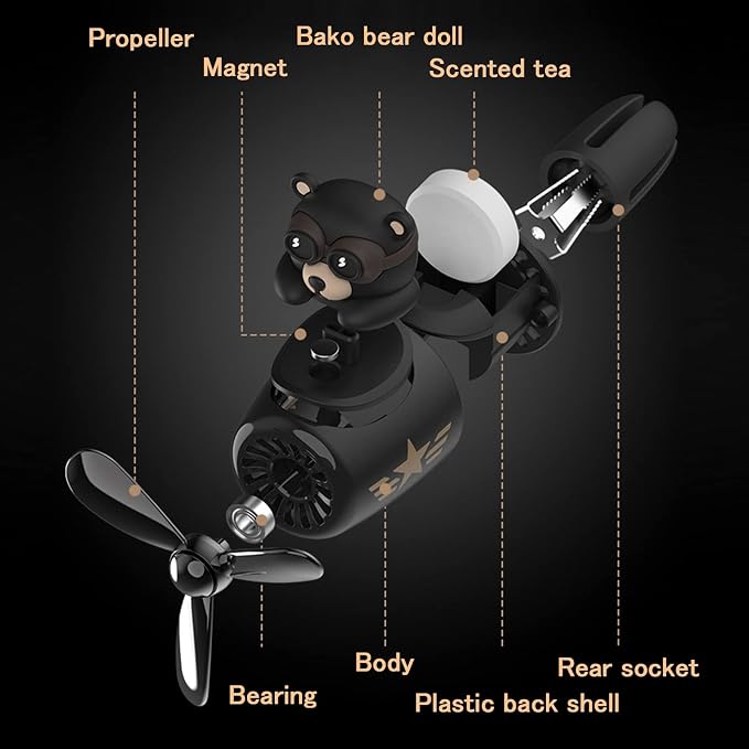 2 Pieces Car Air Fresheners, Cute Bear Pilot Car Diffuser, Propeller Air Outlet Vent Fresheners, Suitable for Automotive Interior Decoration (bear+bear)