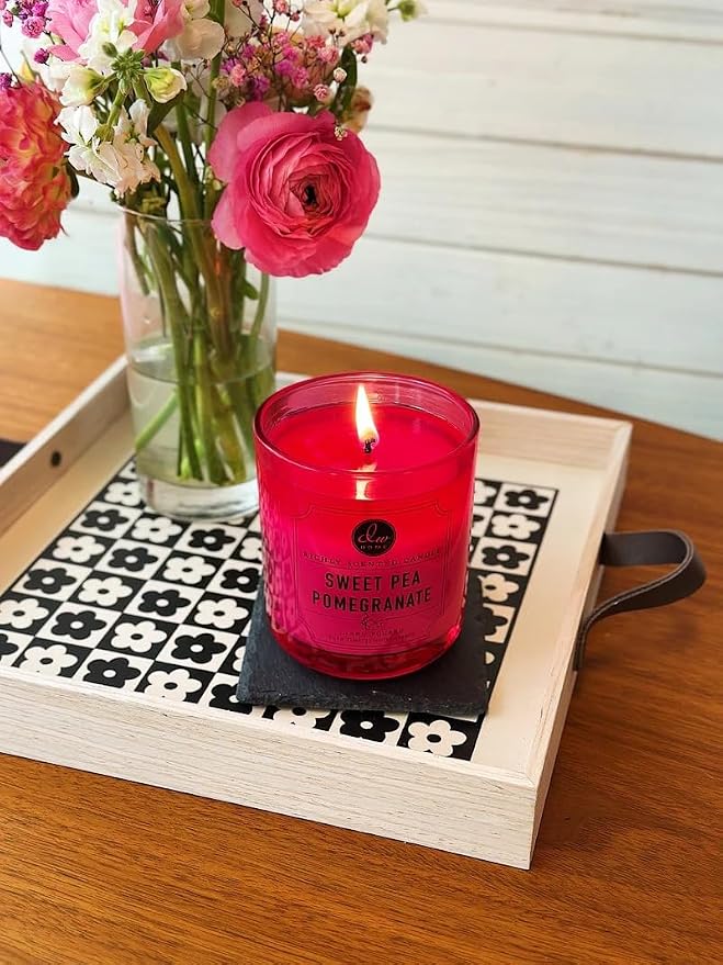 DW Home Sweet Pea Pomegranate Scented Candle – Sweet Pea Floral & Pomegranate Citrus Fragrance, 15 oz Double Wick Jar Candle, Long Burning Home Fragrance