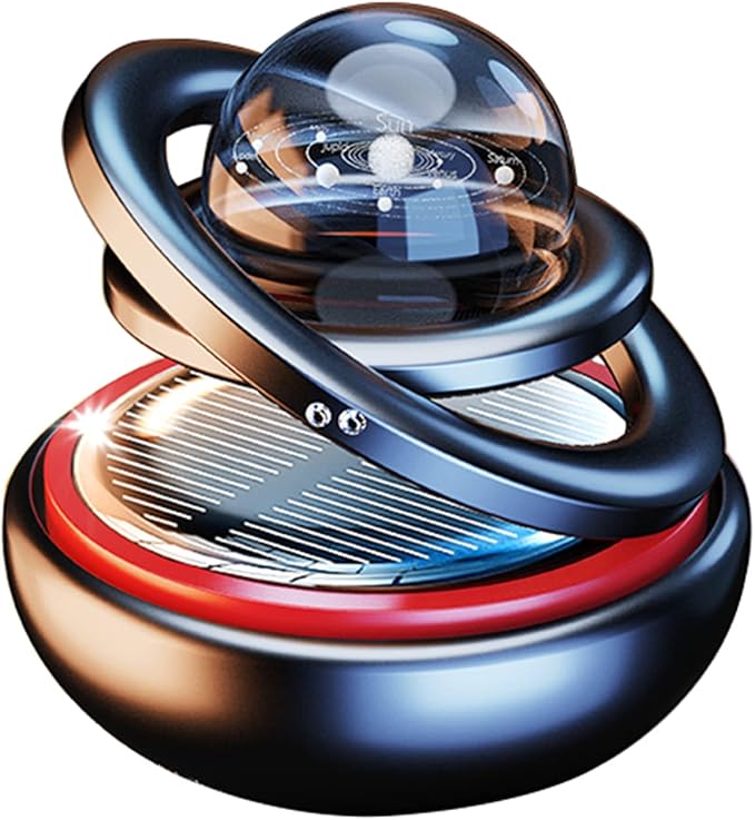 Kwak’s Solar-Powered Rotating Car Aromatherapy Auto-Spinning Ornament with Refillable Scent Pad, Subtle Ocean Fragrance, Ideal Gift for Men Women Dad Husband for Dashboard (Black)