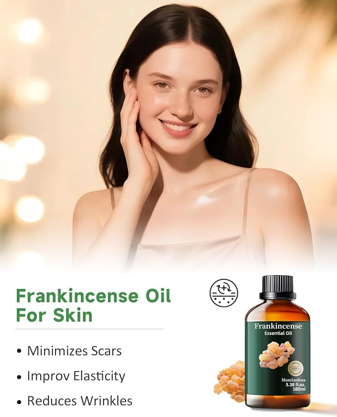 Frankincense Essential Oil, Pure Mumianhua Boswellia Oil for Meditation & Evening Calm, Grounding Aroma for Diffuser, Skin Renewal, DIY Serum, Candle & Soap Making – 3.38 Fl Oz