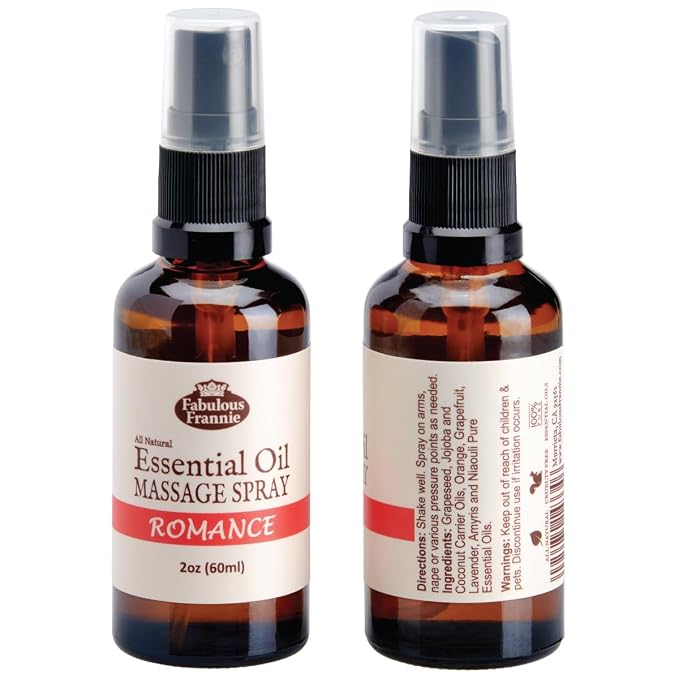 Fabulous Frannie Romance Massage Spray Pure Essential Oils Amyris, Ylang Ylang and Grapefruitand All Natural Carrier Oils 2oz