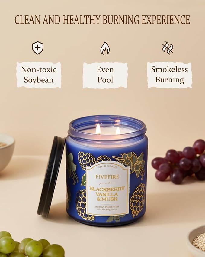 BlackBerry Vanilla Musk Scented Candles for Bathroom, 13oz Natural Soy Wax 2-Wick Jar, Up to 76-Hour Clean Burn, Fruity Cream Musk Home Fragrance, Gift for Women Men