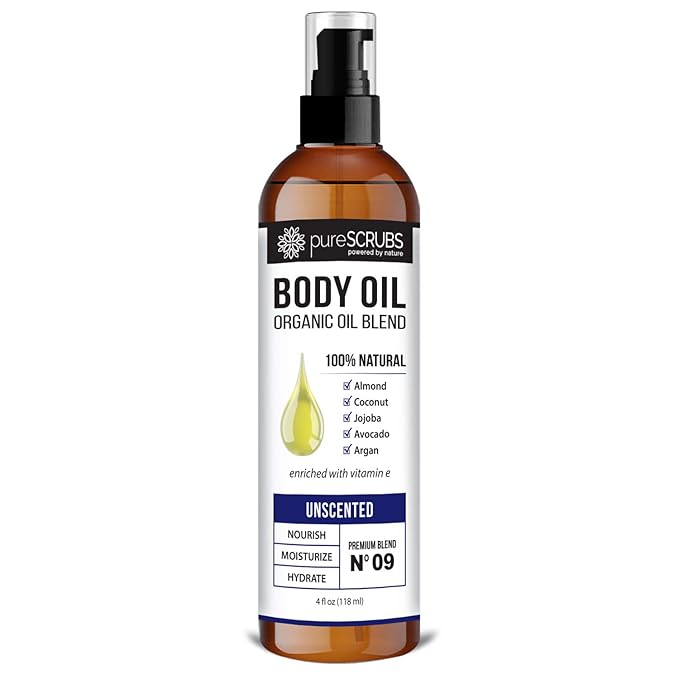 pureSCRUBS Ultra Moisturizing Unscented Body Oil for Dry Skin, Lightweight Full Body Moisturizer for Soft, Silky Skin, Massage & Cuticle Oil, Vitamin E Enriched, 4 oz
