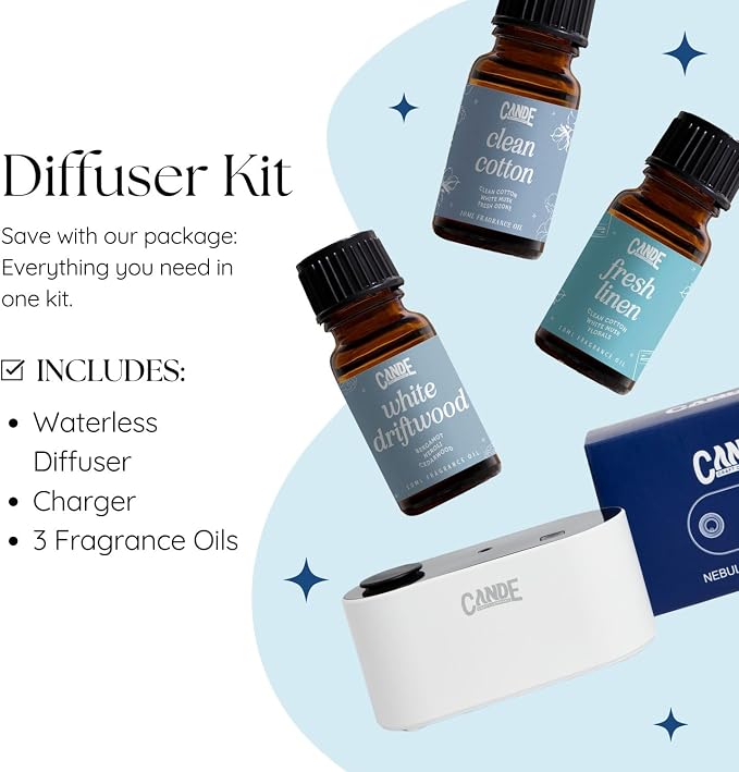 CE CRAFT Waterless Travel Diffuser Gift Set - Rechargeable Diffuser for Aromatherapy - Includes 3 Fragrance Oils - Fragrance Dispenser for Office and Home - Masculine, Black Scents