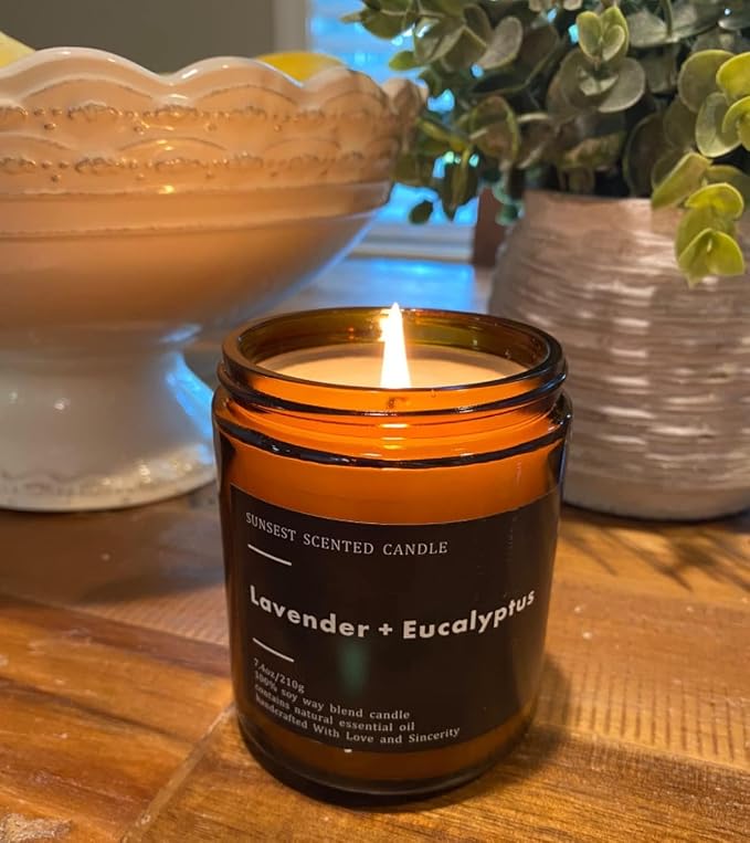 Scented Candle - for Home and Gifts - Lavender & Eucalyptus - 100% Natural Soy Wax and Pure Essential Oils - Women and Men Candles - Long Lasting- Stress Relief