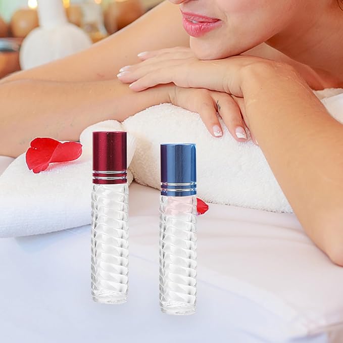 12pcs 5ml Glass Roll-on Bottles with Caps, Portable Mini Perfume and Essential Oil Roller Bottle Kit for Travel and Aromatherapy Use Random Color