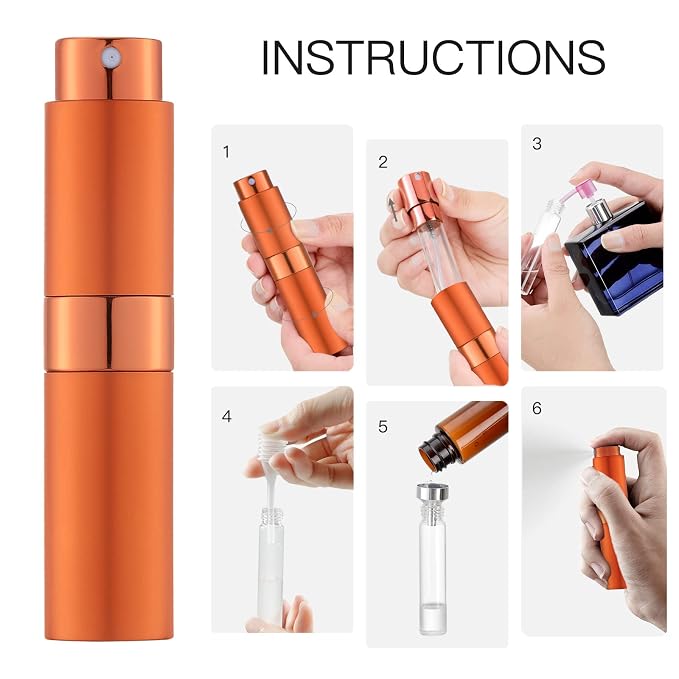 LISAPACK 8ML Atomizer Perfume Spray Bottle for Travel, Empty Refillable Cologne Dispenser, Portable Sprayer (Orange)