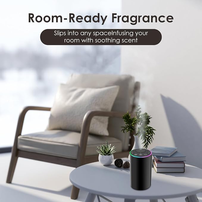 Waterless Diffuser Kit with 4 x 20mL Hotel Fragrance Oil,Aluminum Alloy | Cordless Battery powered, 7-color LED,4 Timers，3 Mist Levels ，Home Car Office Room