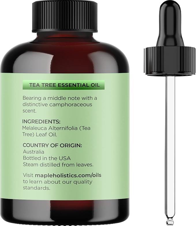 Pure Tea Tree Oil for Hair Skin and Nails - 100% Pure Undiluted Tea Tree Essential Oil with Dropper for Topical Uses Aromatherapy Diffusing and Home and Beauty DIYs - Vegan and Cruelty Free (4 Fl Oz)