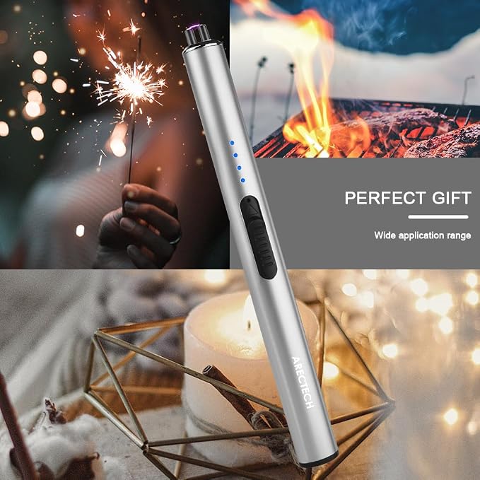 ARECTECH Electric Candle Rechargeable Lighter Arc Plasma Lighters for Candle Kitchen Camping Christmas Type-C Silver