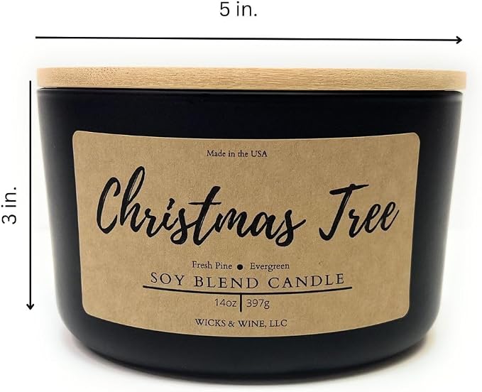 Wicks & Wine Soy Blend 3-Wick Cotton CORE Candle 14oz (Christmas Tree)