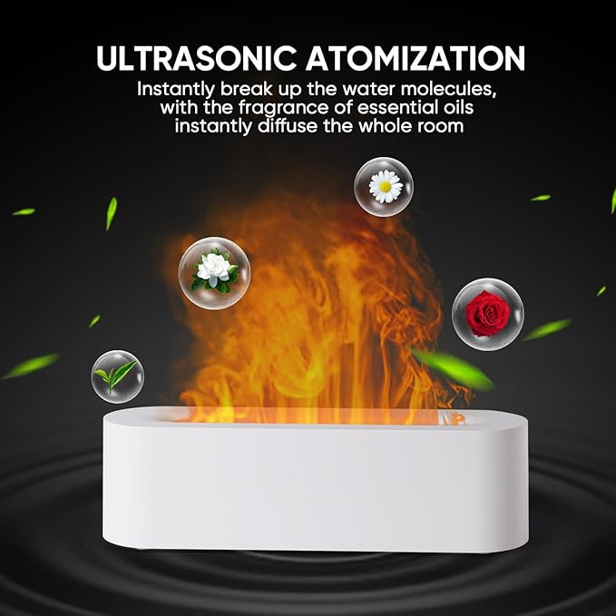 YALEDI Essential Oil Diffuser, Fireplace Flame Fire Oil Diffuser, 150ml Ultrasonic Cool Mist Aromatherapy Humidifier, Scent Aroma Diffuser with 7 Colors Light, Timer & Auto-Off for Home, Room (White)