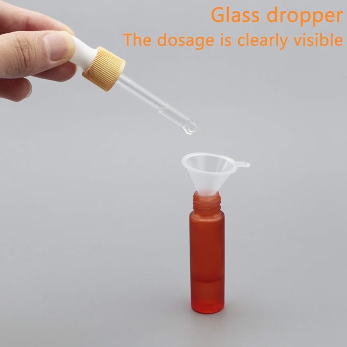 Ellbest 10ml Essential Oil Glass Dropper Bottle, 10pcs Small Glass Bottles with Eye Dropper, Refillable Sample Vials with Funnels & Dropper for Travel (Matte Orange)