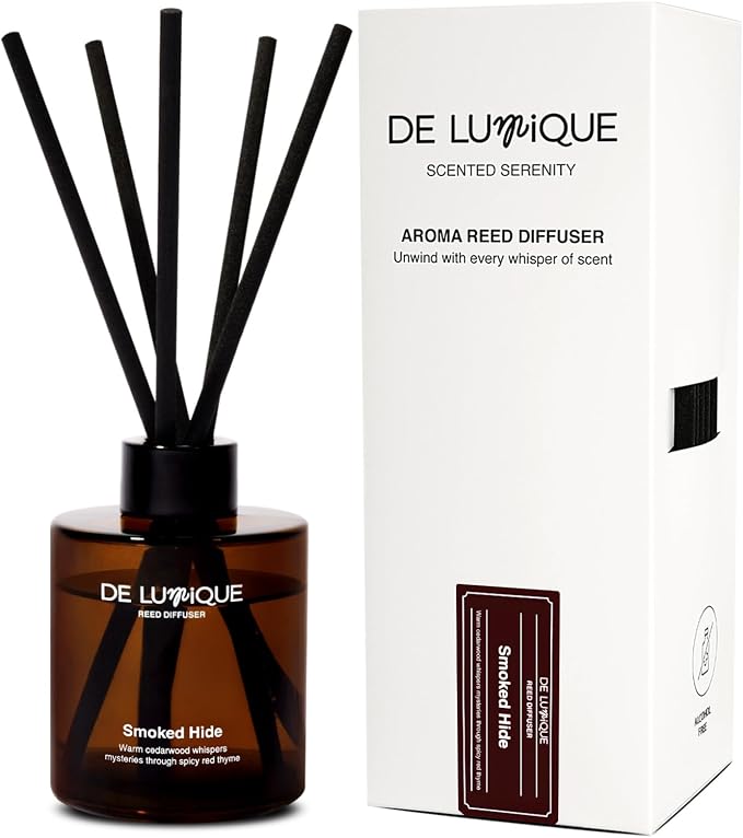 Smoked Hide Scent Aroma Reed Diffuser – Long-Lasting Room Scent Diffuser with Formula – Premium Home Fragrance Diffuser with Essential Oils for Bedroom & Living Room – 150ml