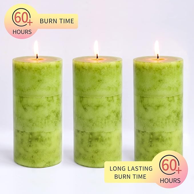 Sage Scented Candles - 3x6 Inch Green Pillar Candles Hand-Poured Long Lasting Burn Time Dripless Large Aromatherapy Candles for Home Scented Cleansing House Bathroom Relaxation Spa Church