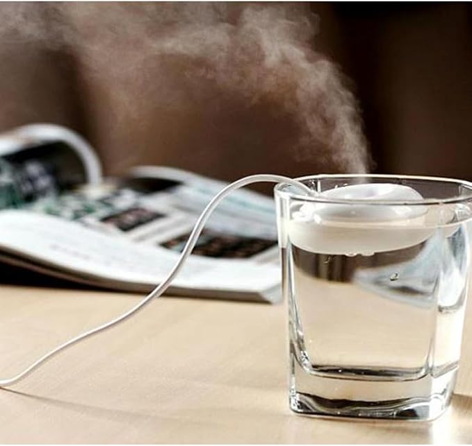 Mini USB Air Humidifier, Rechargeable Donut Shape Float Humidifier for Home Office Desk, Quiet & Portable, White