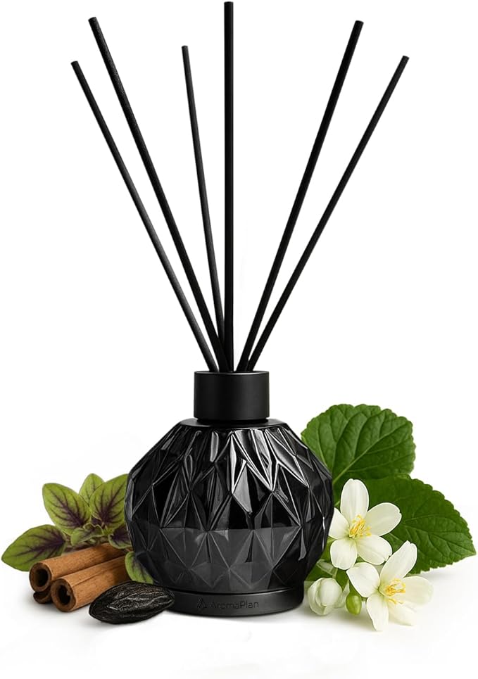 AromaPlan Luxury Reed Diffuser, Cozy Cashmere Scent Diffuser (8.5 fl oz, 250ml)- Natural Reed Diffusers Set, Includes Reed Diffuser Sticks & Fragrance Oil in a Glass Bottle- Home, Bathroom, Hotel