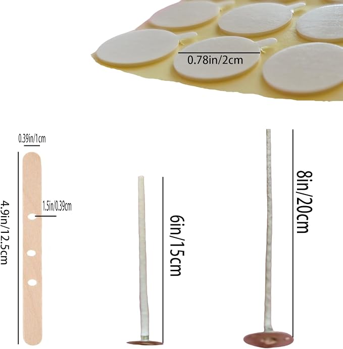 Candle Wicks for Candle Making, 200Pcs 6 Inch + 100Pcs 8 Inch Pre-Waxed Cotton Candle Wicks Kit with 300Pcs Wick Stickers, 20Pcs Candle Wick Holders & Clips, Candle Making Supplies for DIY Candles