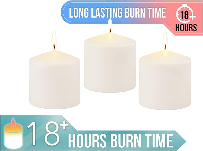 Stonebriar Unscented Pillar Candles – 18 Hour Burn Time, Long-Lasting Wax Candles for Weddings, Holidays, Home Décor & Special Events, Pack of 3, Ivory, 3" x 3"
