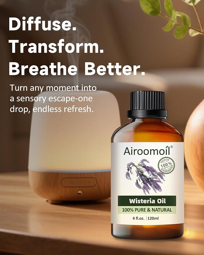 Wisteria Essential Oil 4 fl oz, 100% Pure Floral Oil for Diffusers and Home Use, Light Sweet Green Floral Aroma for Candle and Soap Making, DIY Projects, Massage Dilution, Natural Scent