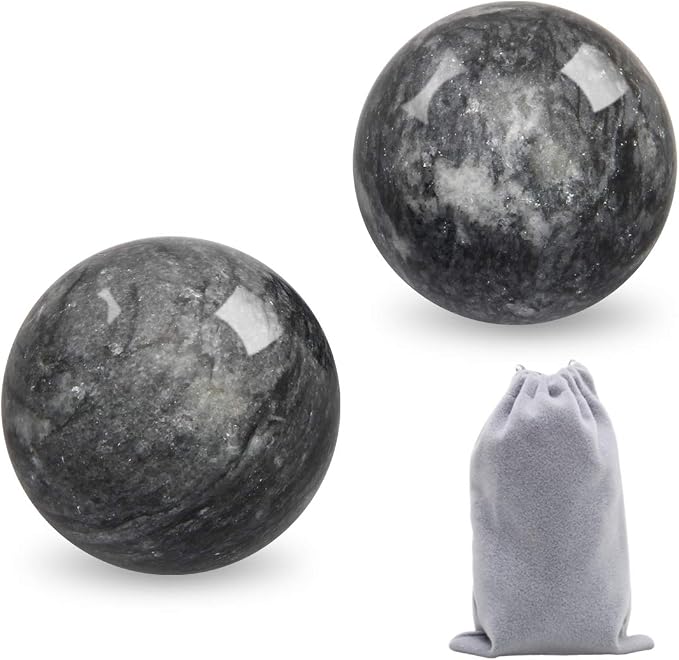 Coolrunner 2'' Marble Dark Grey Baoding Balls Chinese Health Stress Relieve Hand Exercise Hand Massage Hand Balls