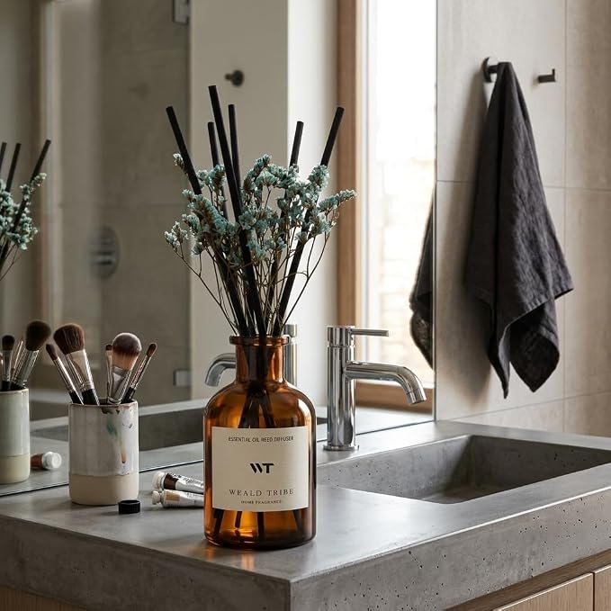 WEALD TRIBE Reed Diffuser Set for Bathroom Decor, Sticks Diffuser with Essential Oils Included | Ocean Scent 4.0 fl oz Fragrance Oil | Defusers for Home Living Room Shelf Decor Apartment Essentials