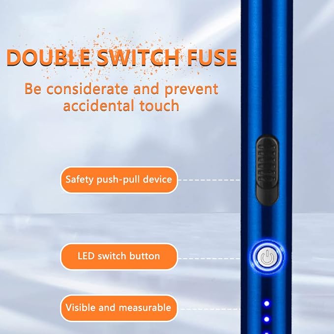 Candle Lighter Rechargeable Dual Arc Plasma Lighter for Kitchen, Windproof Long Lighter with LED Power Display, USB Lighters for Candle, BBQs, Fireworks, Camping (Blue)