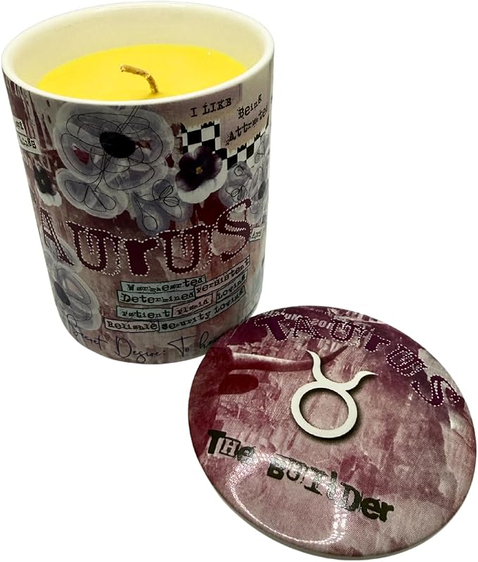 Taurus Zodiac Candle – Jasmine Scented Soy Candle for Self Care & Relaxation – Zodiac Birthday Gift – 80 Hour Burn – Reusable Ceramic Jar