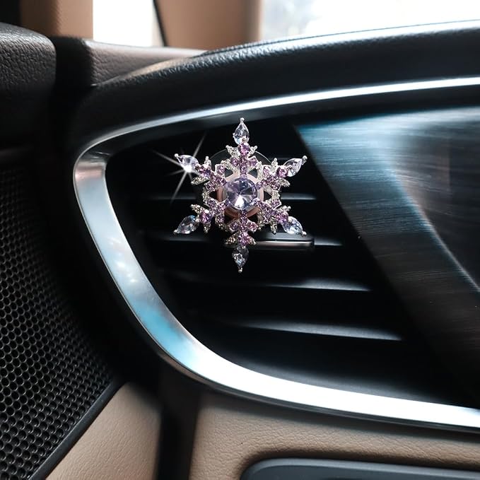 ORIESSE Purple Car Accessories,2pcs Rotatable Snowflake Air Vent Clips Car Air Freshener,Bling Car Decor Outlet Clips for Women,Refillable Diffusers