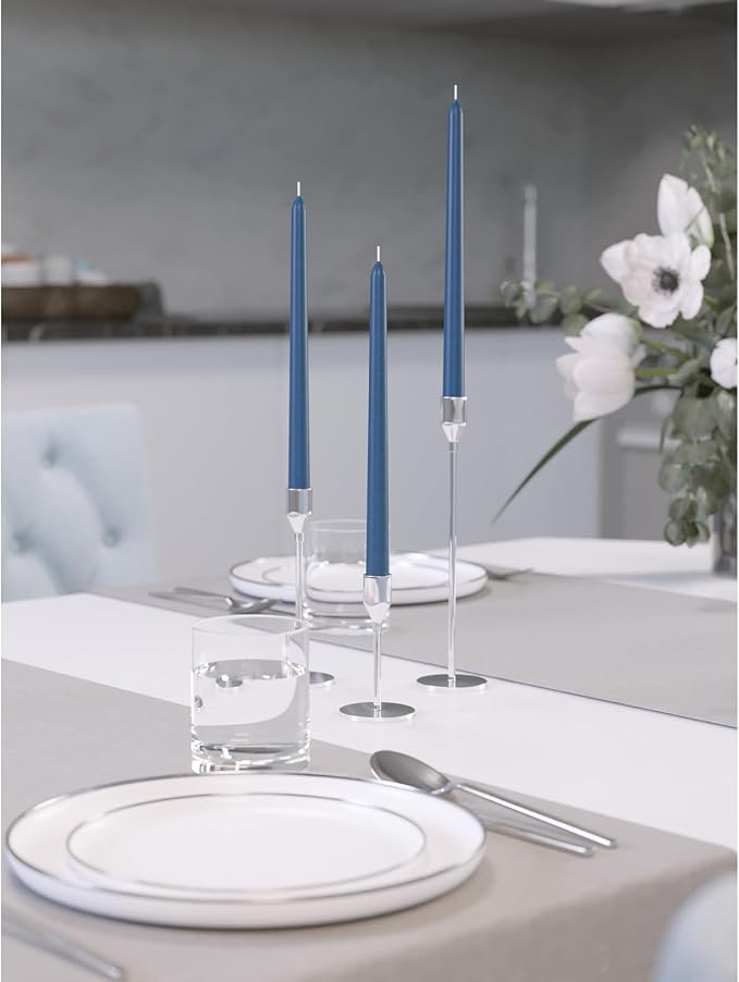 CANDWAX Dark Blue 8 inch Taper Candles Pack of 4 - Long Burning Unscented Smokeless Dripless Tall Candle Sticks - Perfect for Parties, Celebrations, Special Occasions or as a Dinner Table Centerpiece