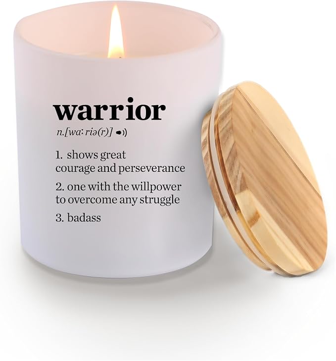Warrior Definition Motivational Scented Candle for Home Office Inspirational Gifts Cancer Patient Survivor Sobriety Gifts Jar Candle (9.5 oz, Layered Scent)