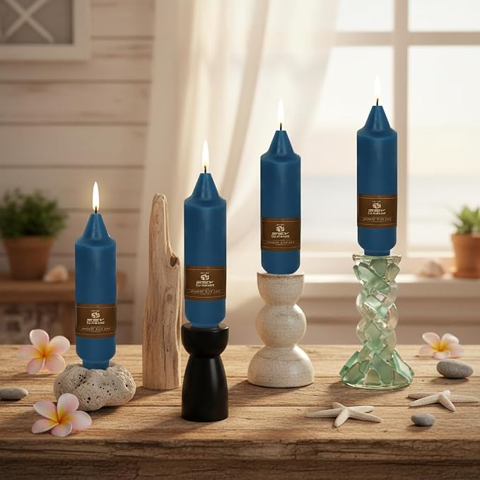 Short Chunky Navy Blue Taper Candles 5 Inch Hand Poured Smokeless Unscented Thick Taper Candles for Wedding Nautical Housewarming Gift New Home Decor Christmas Cozy Hygge