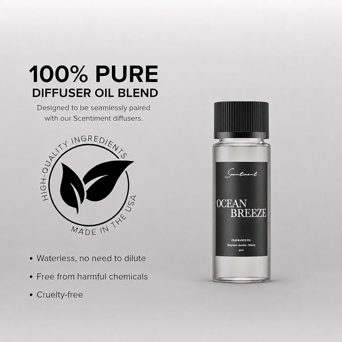 Scentiment Ocean Breeze Diffuser Oil - Premium Hotel Scent with Notes of Bergamot, Lemon, Jasmine with Marine & Amber Home Scent, Hotel Fragrance Oil Diffuser Refill - 1.69 fl oz (50 mL)